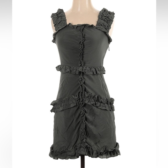 Anthropologie Leifsdottir Silk Mini Dress Size 2 XS Gray Tiered Ruffle Romantic - Picture 1 of 9